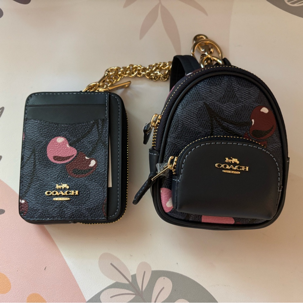 ❌SOLD❌ Coach Signature Canvas With Cherry Denim Print Wallet and Charm